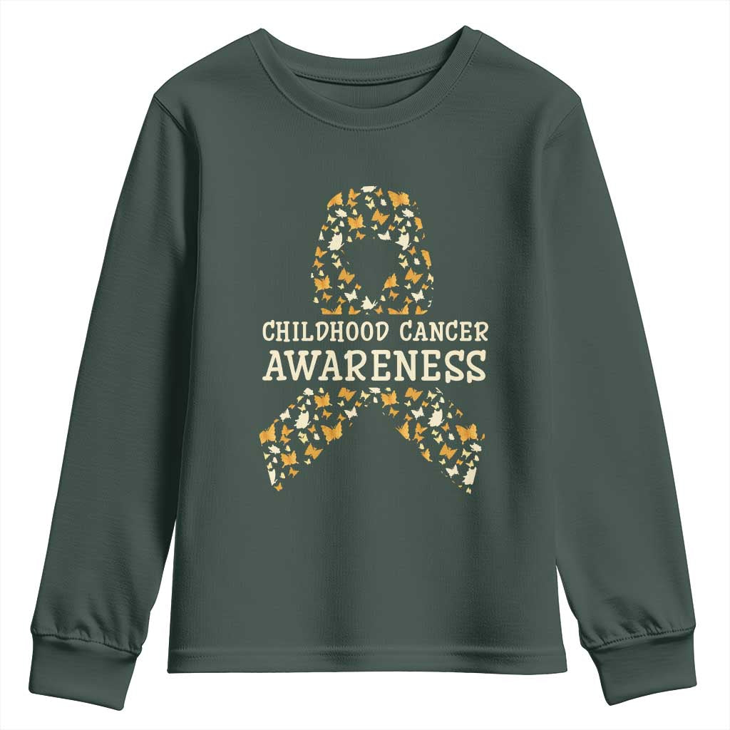 Childhood Cancer Warrior Support Youth Sweatshirt Butterfly Gold Ribbon Support Raise
