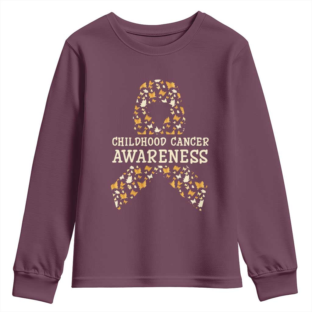 Childhood Cancer Warrior Support Youth Sweatshirt Butterfly Gold Ribbon Support Raise