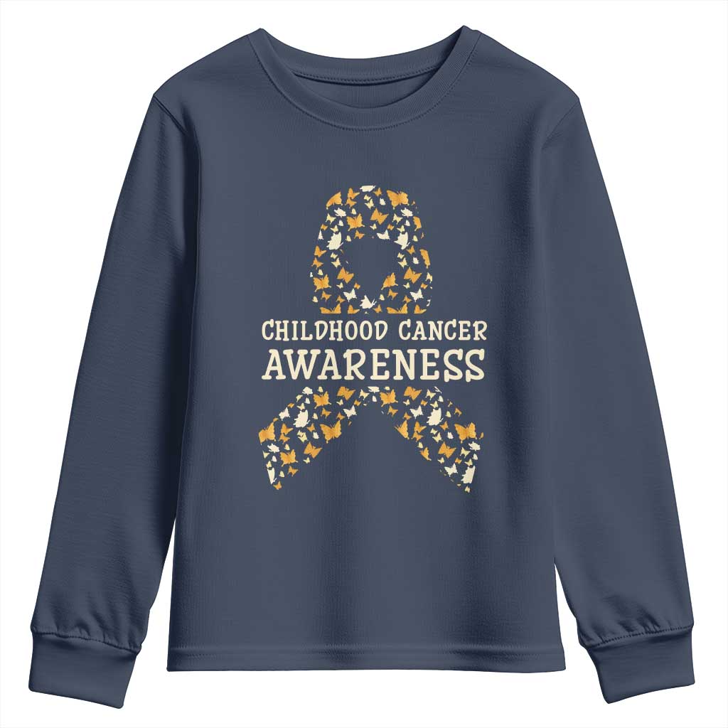 Childhood Cancer Warrior Support Youth Sweatshirt Butterfly Gold Ribbon Support Raise