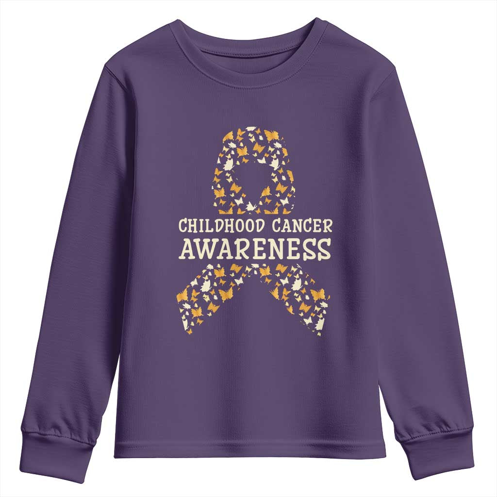 Childhood Cancer Warrior Support Youth Sweatshirt Butterfly Gold Ribbon Support Raise