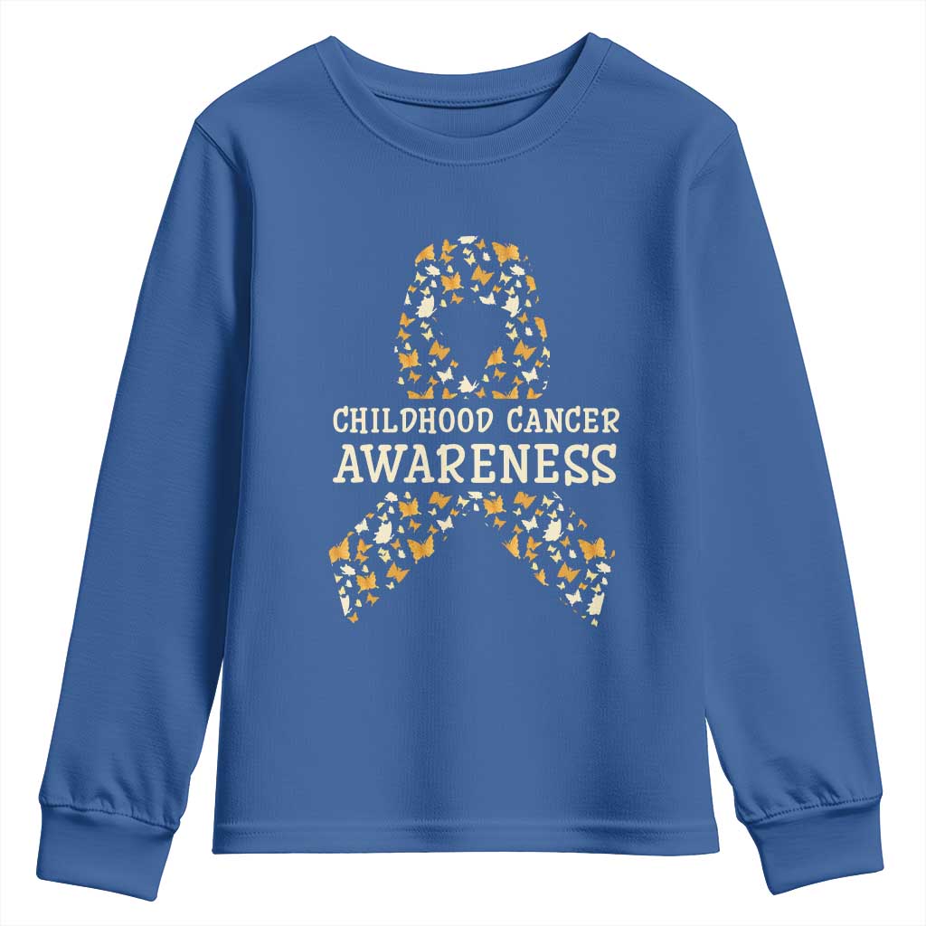 Childhood Cancer Warrior Support Youth Sweatshirt Butterfly Gold Ribbon Support Raise