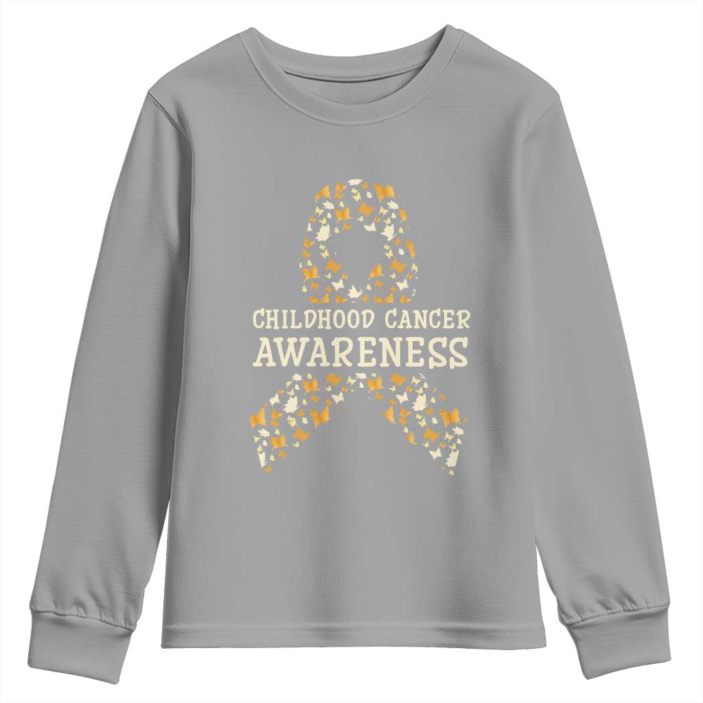 Childhood Cancer Warrior Support Youth Sweatshirt Butterfly Gold Ribbon Support Raise