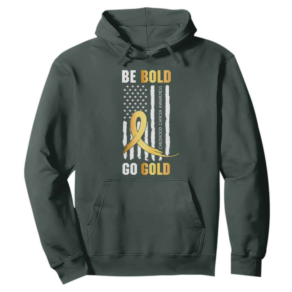 Childhood Cancer Warrior Support Hoodie Childhood Be Bold Go Gold US Flag