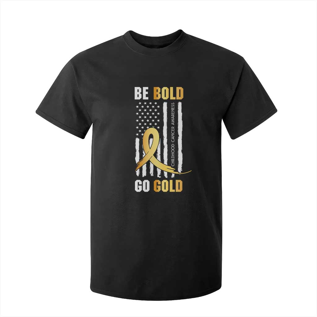 Childhood Cancer Warrior Support T Shirt For Kid Childhood Be Bold Go Gold US Flag