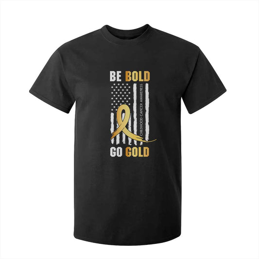 Childhood Cancer Warrior Support T Shirt For Kid Childhood Be Bold Go Gold US Flag