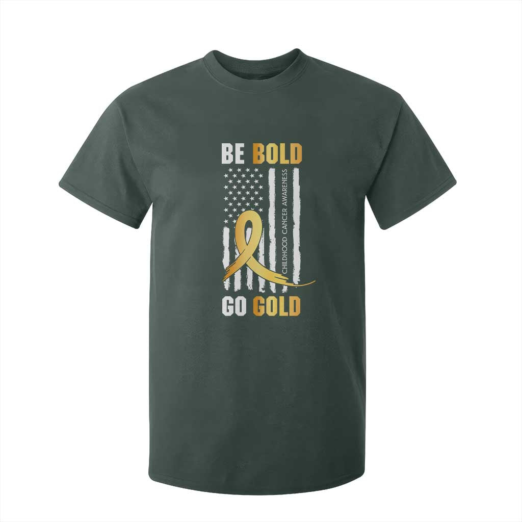 Childhood Cancer Warrior Support T Shirt For Kid Childhood Be Bold Go Gold US Flag