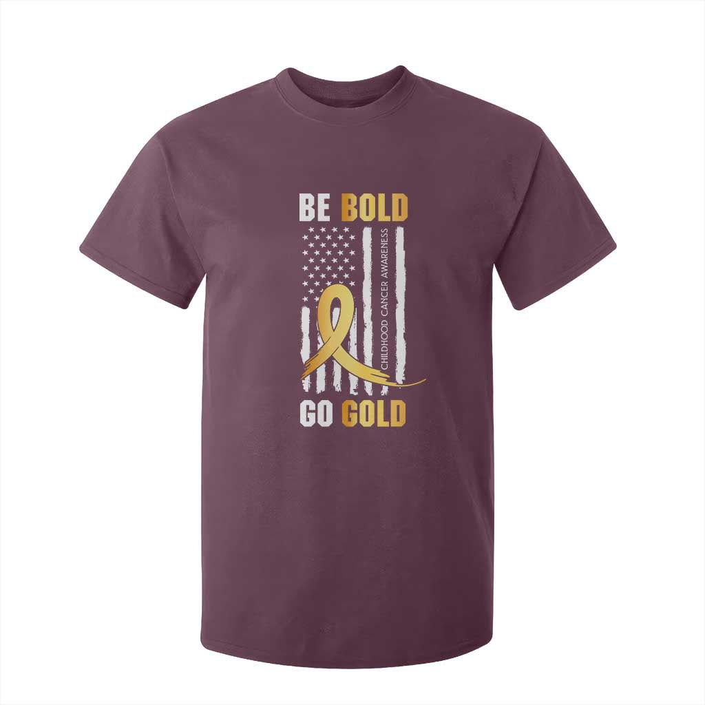 Childhood Cancer Warrior Support T Shirt For Kid Childhood Be Bold Go Gold US Flag