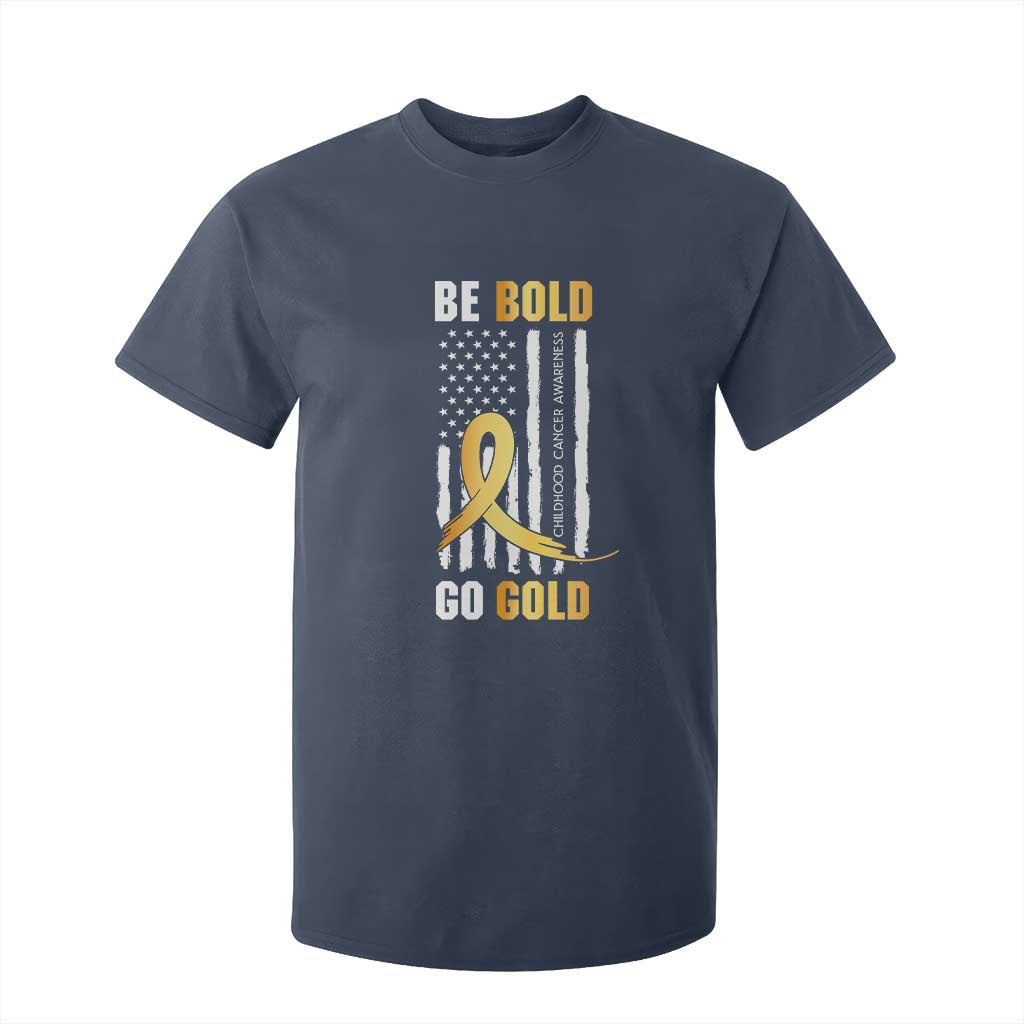 Childhood Cancer Warrior Support T Shirt For Kid Childhood Be Bold Go Gold US Flag