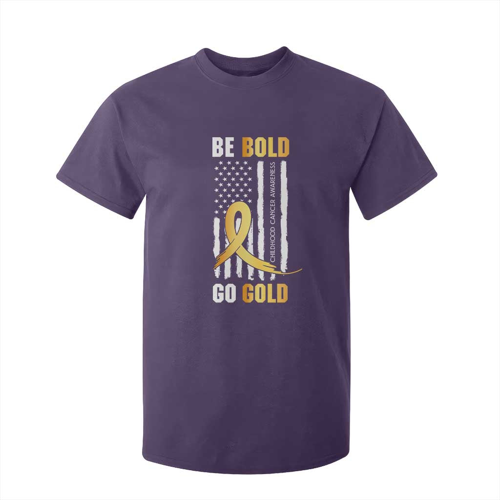 Childhood Cancer Warrior Support T Shirt For Kid Childhood Be Bold Go Gold US Flag
