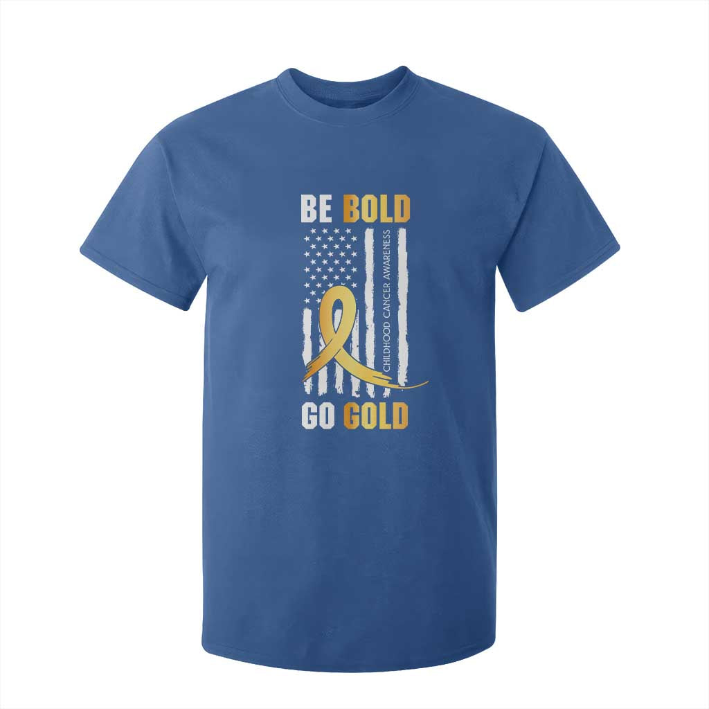 Childhood Cancer Warrior Support T Shirt For Kid Childhood Be Bold Go Gold US Flag