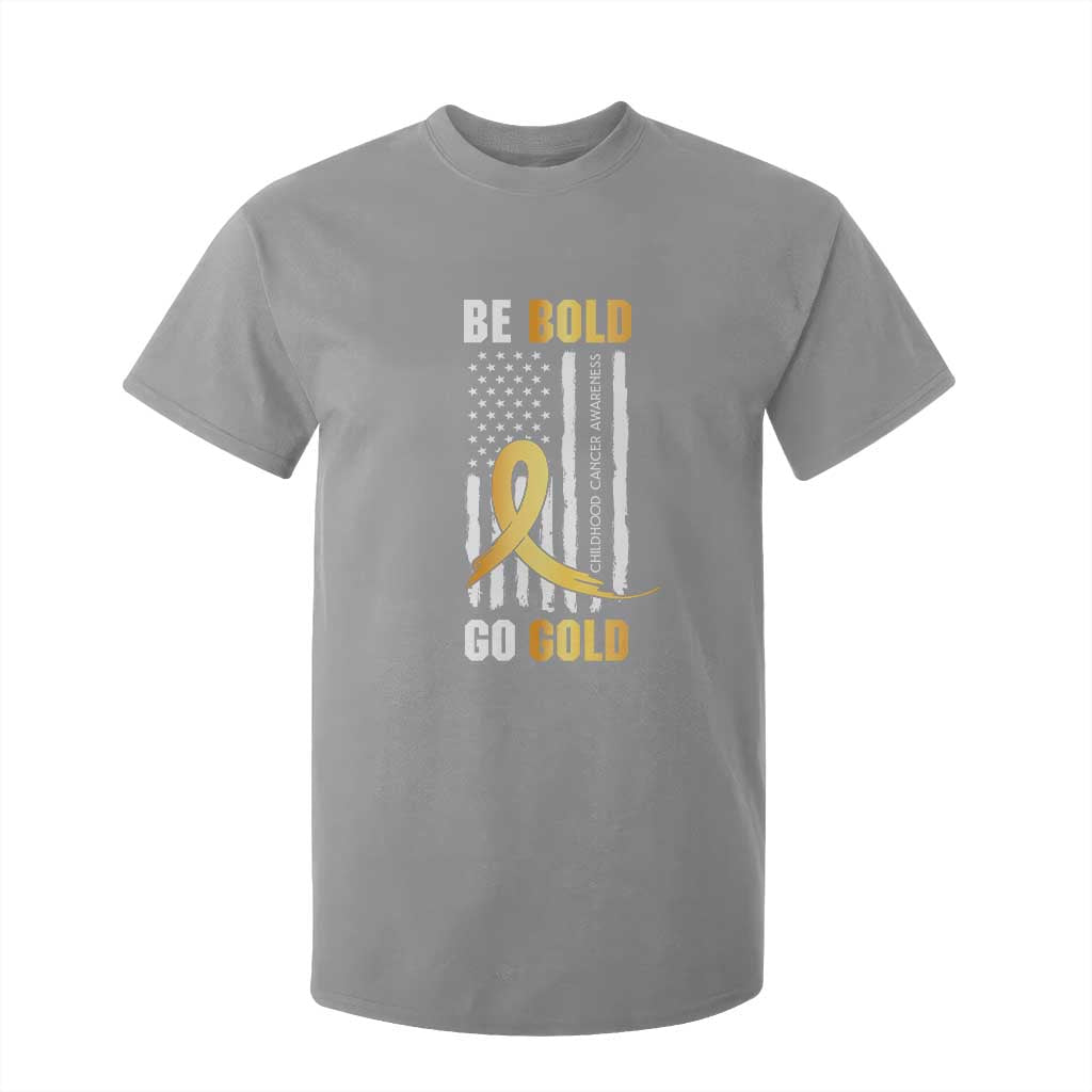 Childhood Cancer Warrior Support T Shirt For Kid Childhood Be Bold Go Gold US Flag