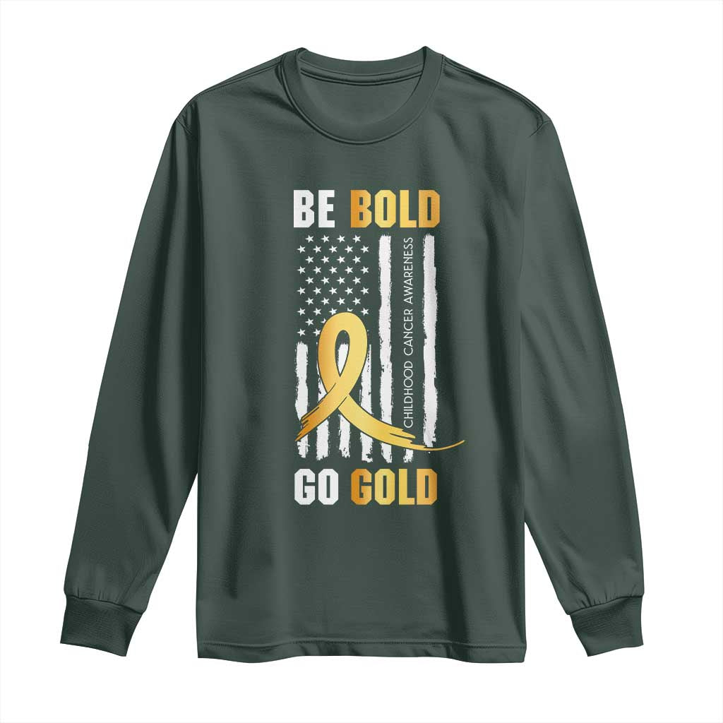 Childhood Cancer Warrior Support Long Sleeve Shirt Childhood Be Bold Go Gold US Flag