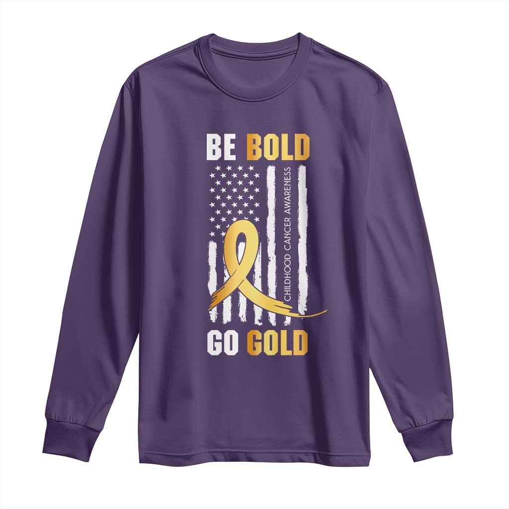 Childhood Cancer Warrior Support Long Sleeve Shirt Childhood Be Bold Go Gold US Flag