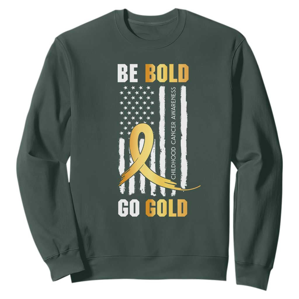 Childhood Cancer Warrior Support Sweatshirt Childhood Be Bold Go Gold US Flag