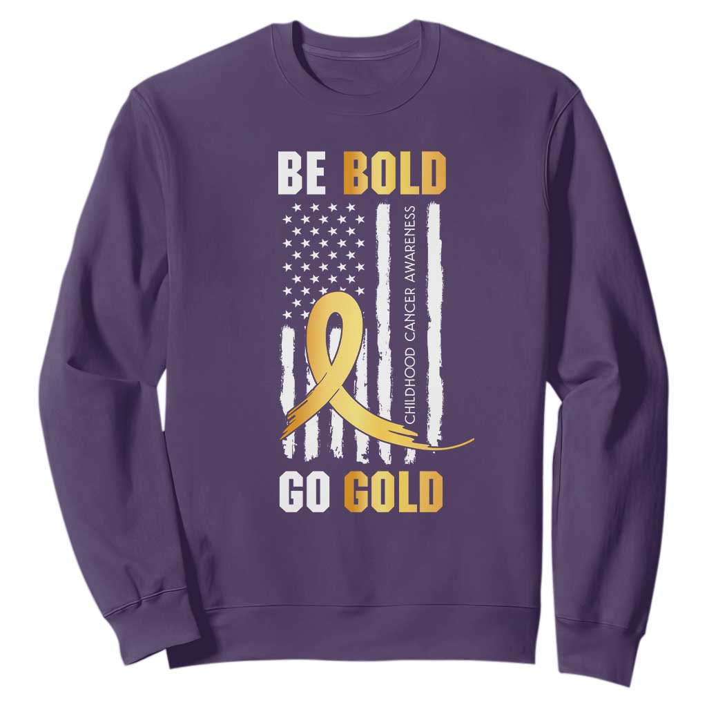 Childhood Cancer Warrior Support Sweatshirt Childhood Be Bold Go Gold US Flag