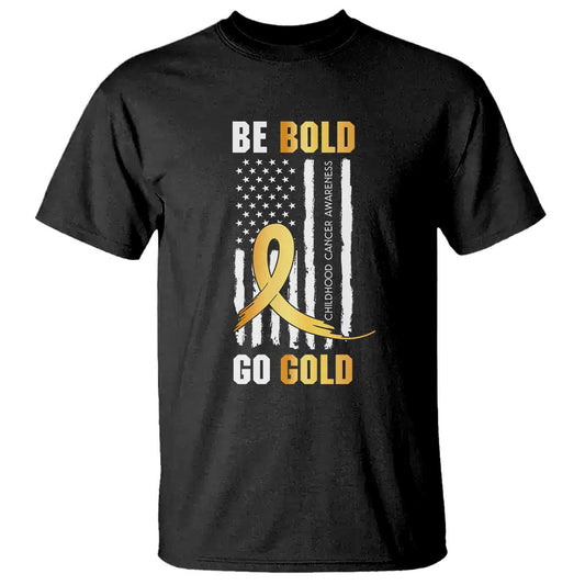 Childhood Cancer Warrior Support T Shirt Childhood Be Bold Go Gold US Flag