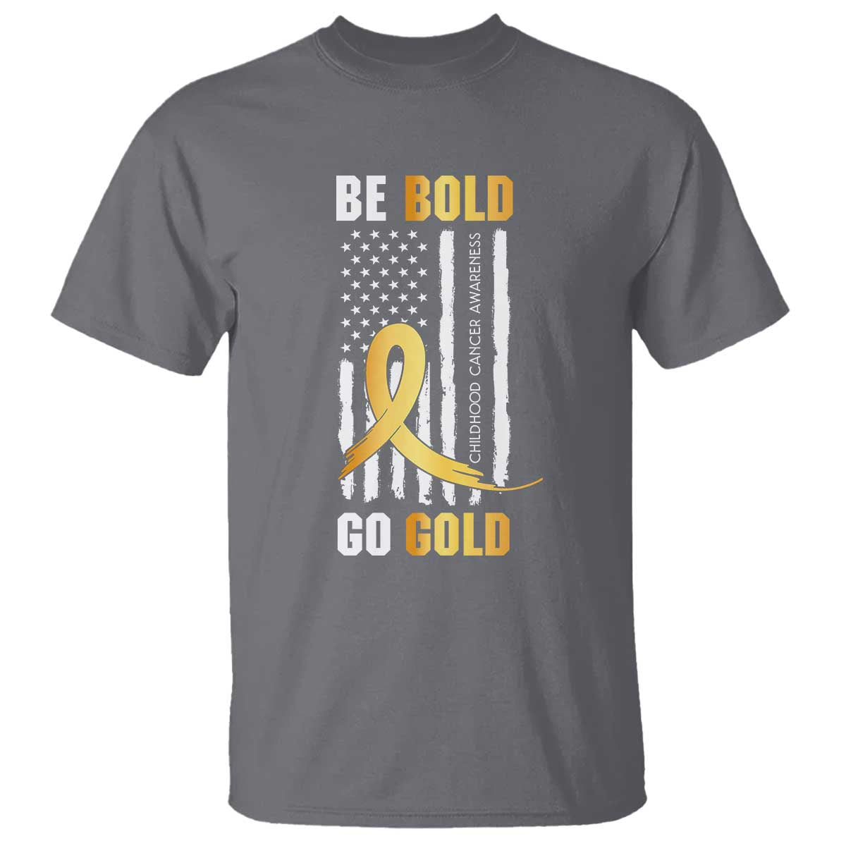 Childhood Cancer Warrior Support T Shirt Childhood Be Bold Go Gold US Flag