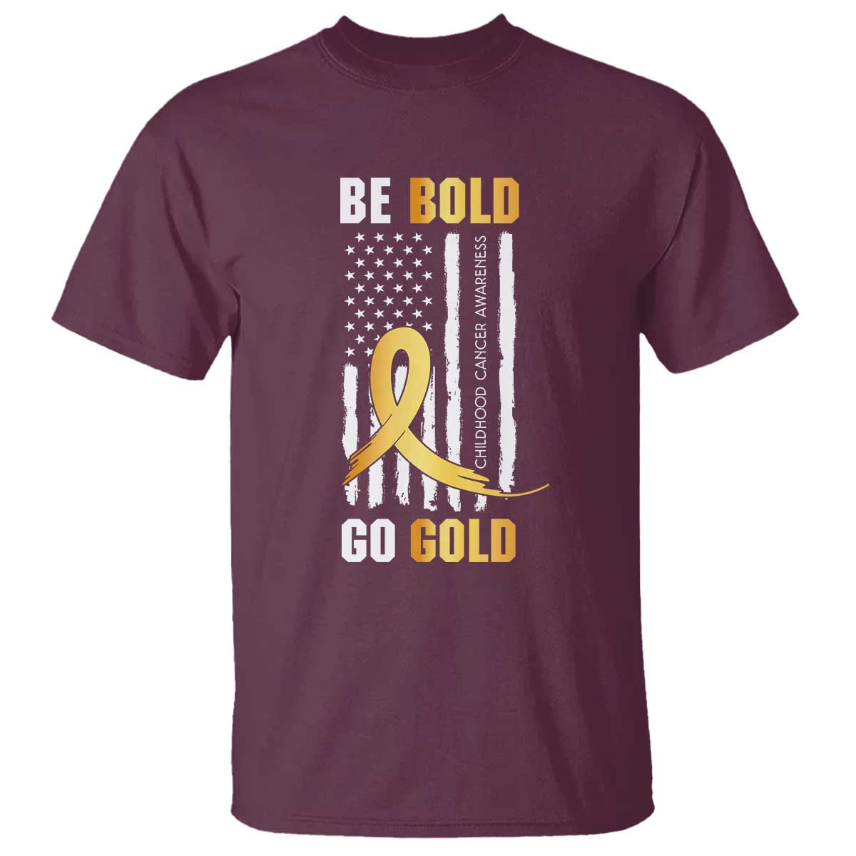 Childhood Cancer Warrior Support T Shirt Childhood Be Bold Go Gold US Flag
