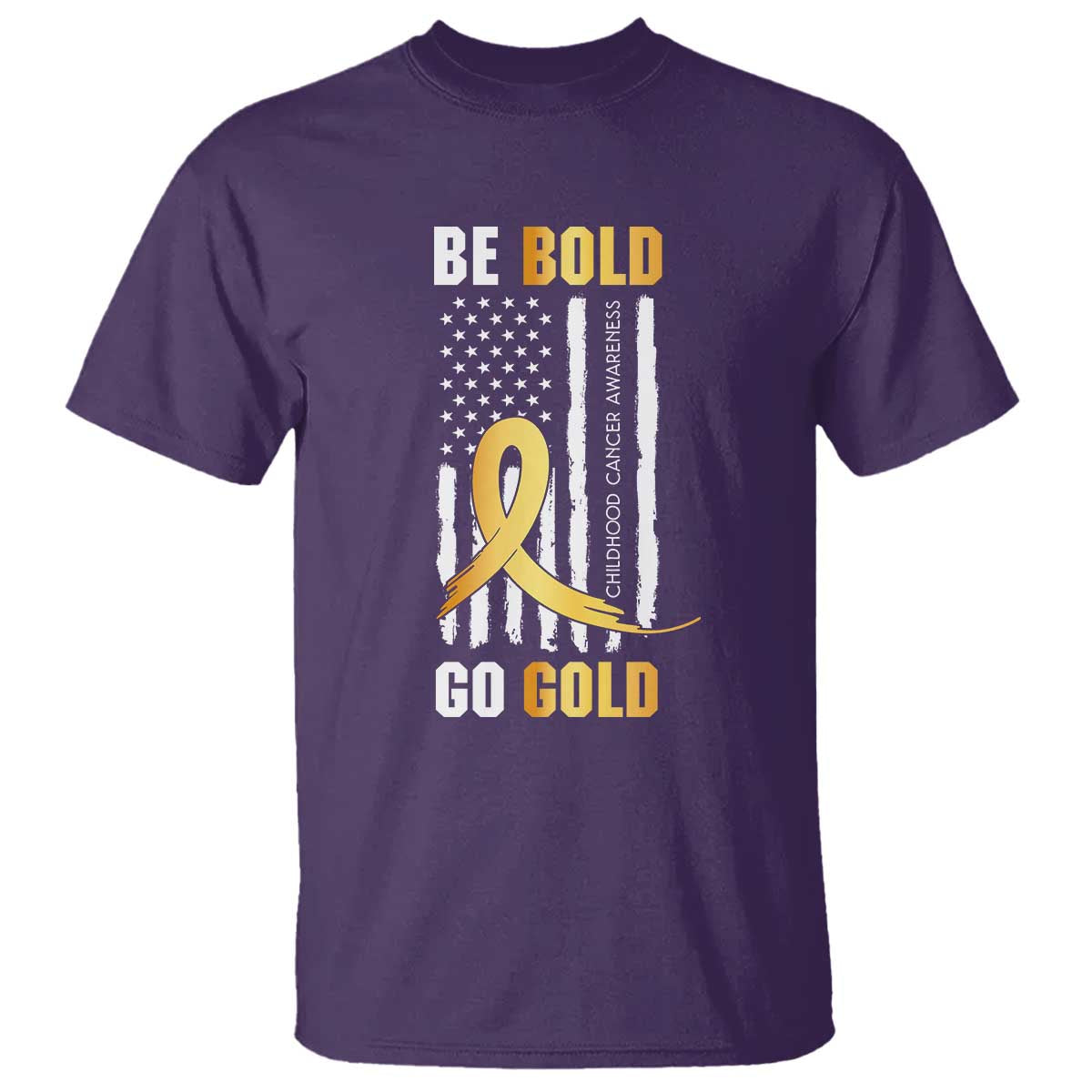 Childhood Cancer Warrior Support T Shirt Childhood Be Bold Go Gold US Flag