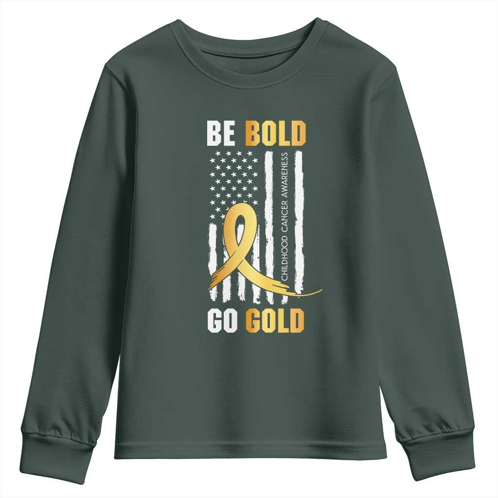 Childhood Cancer Warrior Support Youth Sweatshirt Childhood Be Bold Go Gold US Flag