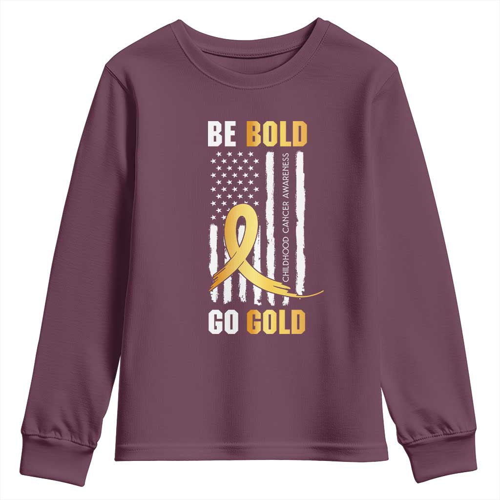 Childhood Cancer Warrior Support Youth Sweatshirt Childhood Be Bold Go Gold US Flag