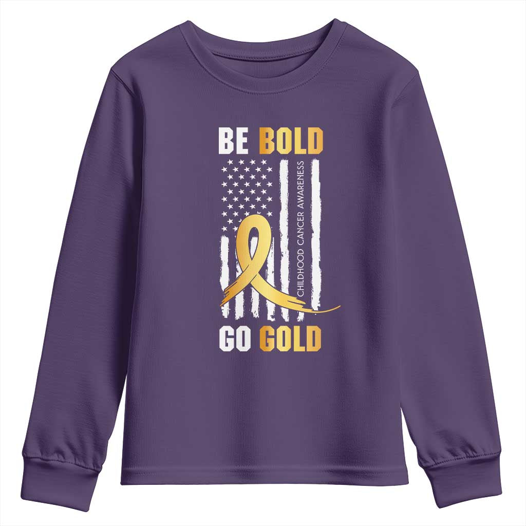 Childhood Cancer Warrior Support Youth Sweatshirt Childhood Be Bold Go Gold US Flag