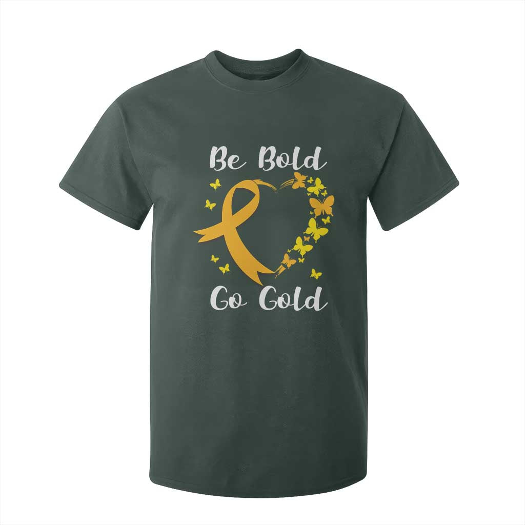Childhood Cancer Warrior Support T Shirt For Kid Childhood Be Bold Go Gold Heart