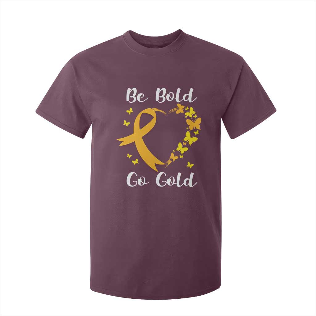 Childhood Cancer Warrior Support T Shirt For Kid Childhood Be Bold Go Gold Heart