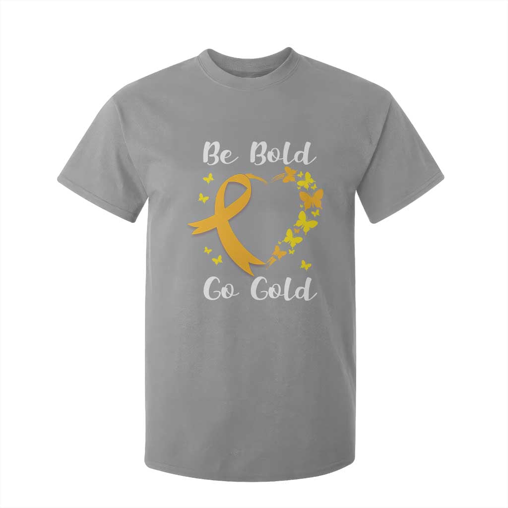 Childhood Cancer Warrior Support T Shirt For Kid Childhood Be Bold Go Gold Heart