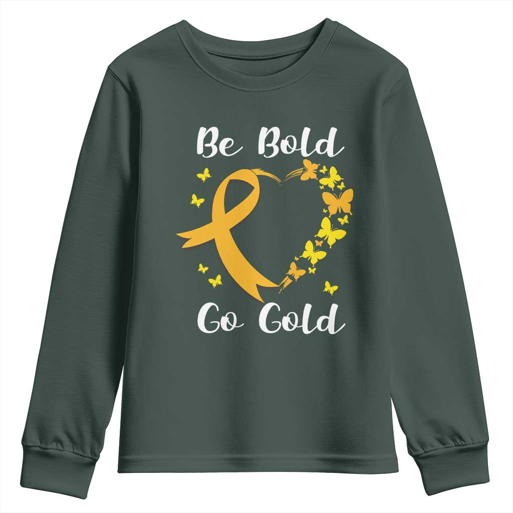 Childhood Cancer Warrior Support Youth Sweatshirt Childhood Be Bold Go Gold Heart