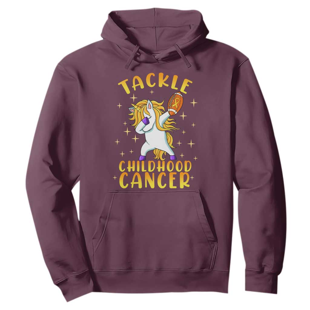 Childhood Cancer Warrior Support Hoodie Dabbing Unicorn Rugby Football Tackle