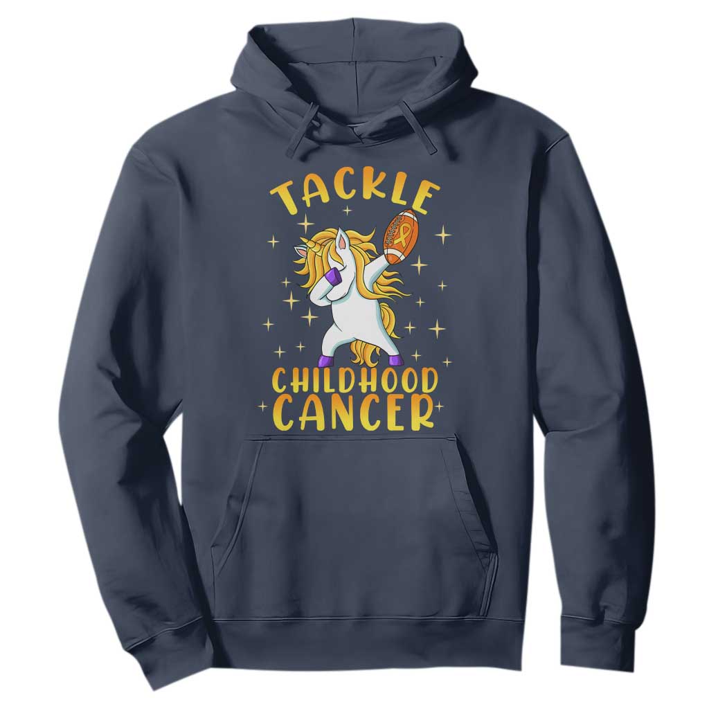 Childhood Cancer Warrior Support Hoodie Dabbing Unicorn Rugby Football Tackle