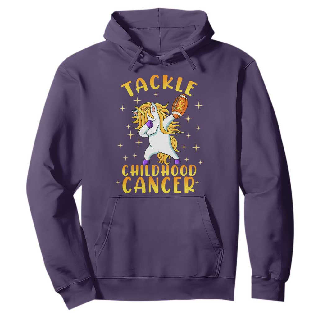 Childhood Cancer Warrior Support Hoodie Dabbing Unicorn Rugby Football Tackle