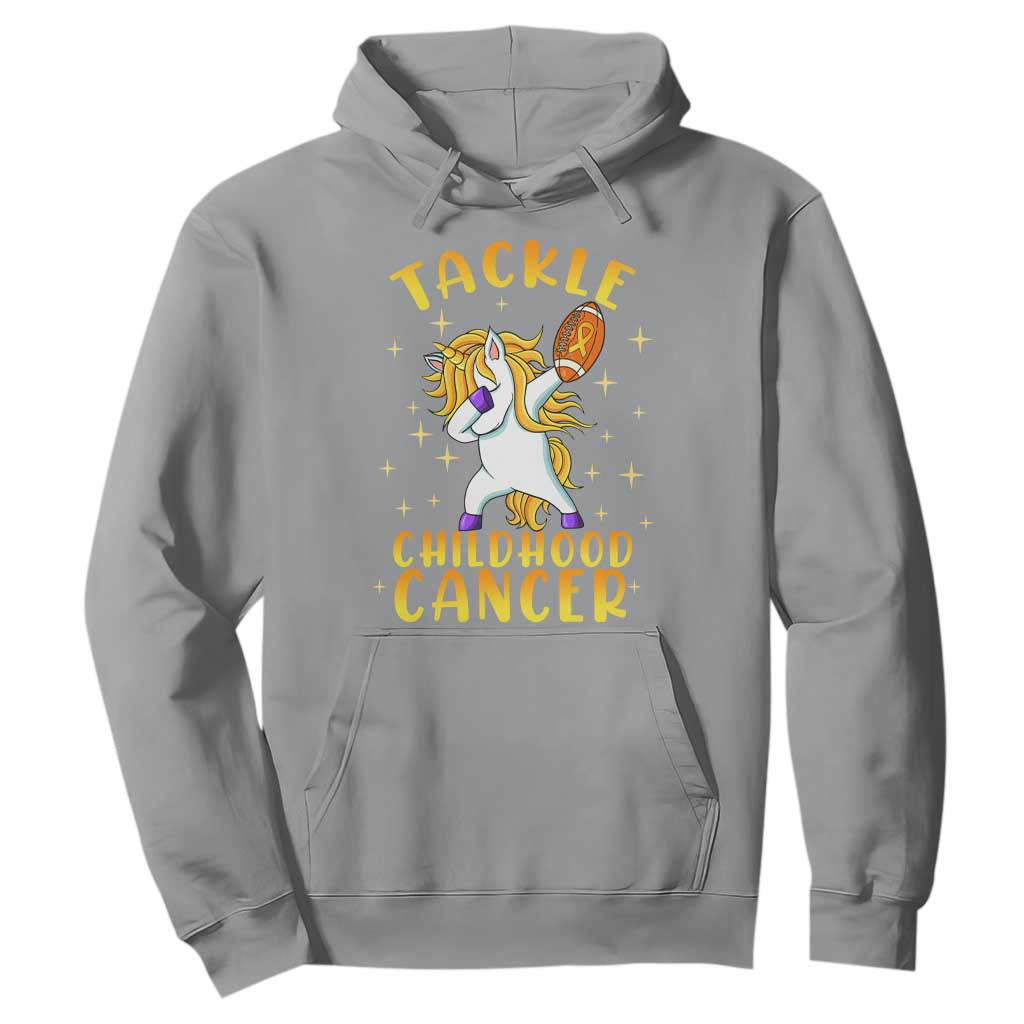 Childhood Cancer Warrior Support Hoodie Dabbing Unicorn Rugby Football Tackle