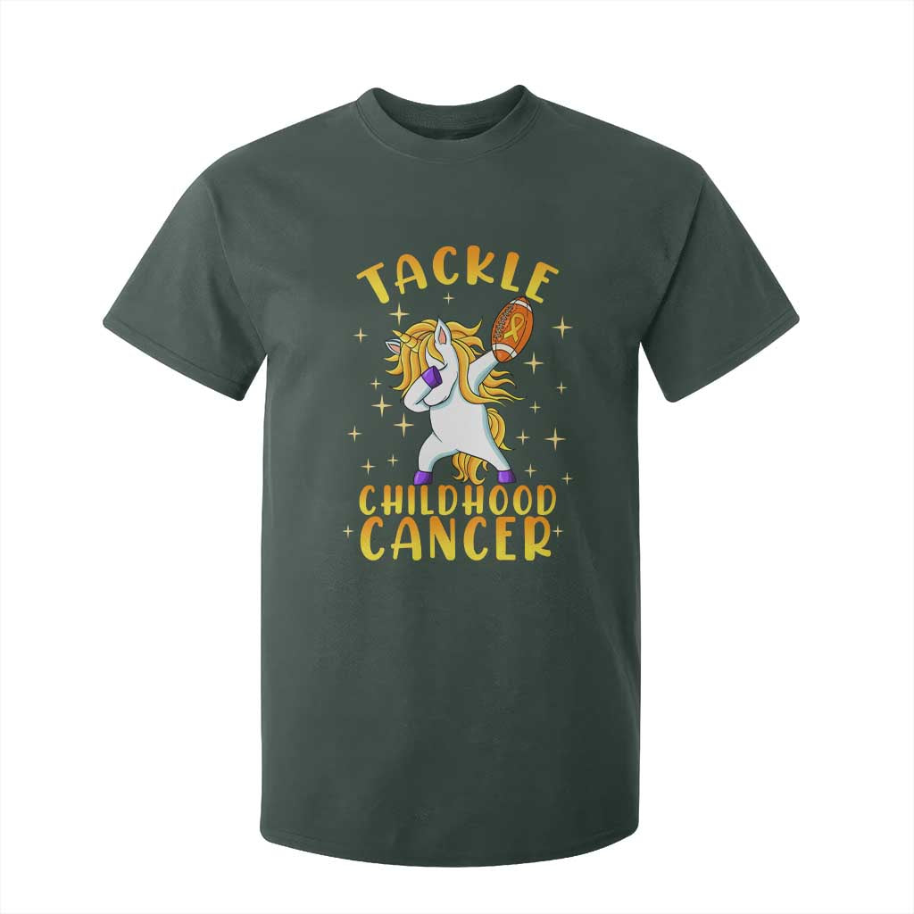 Childhood Cancer Warrior Support T Shirt For Kid Dabbing Unicorn Rugby Football Tackle