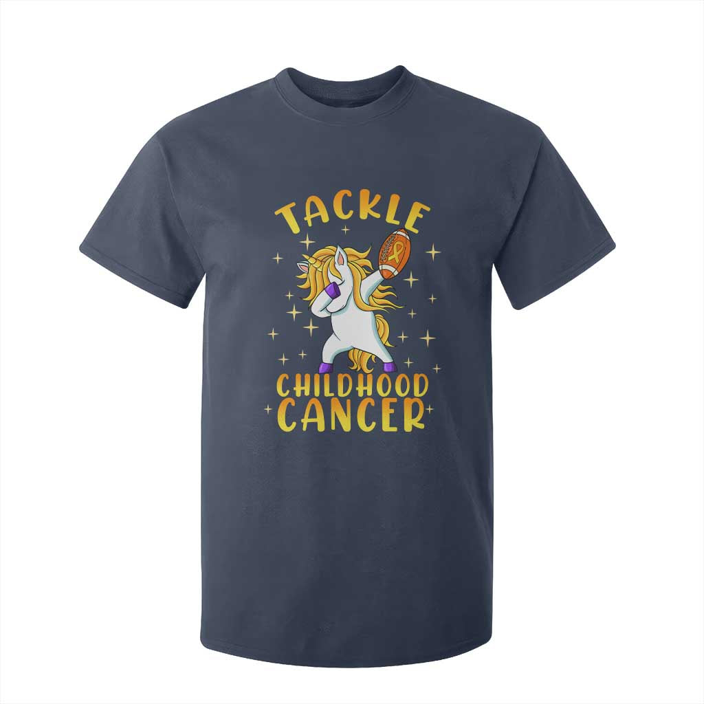Childhood Cancer Warrior Support T Shirt For Kid Dabbing Unicorn Rugby Football Tackle