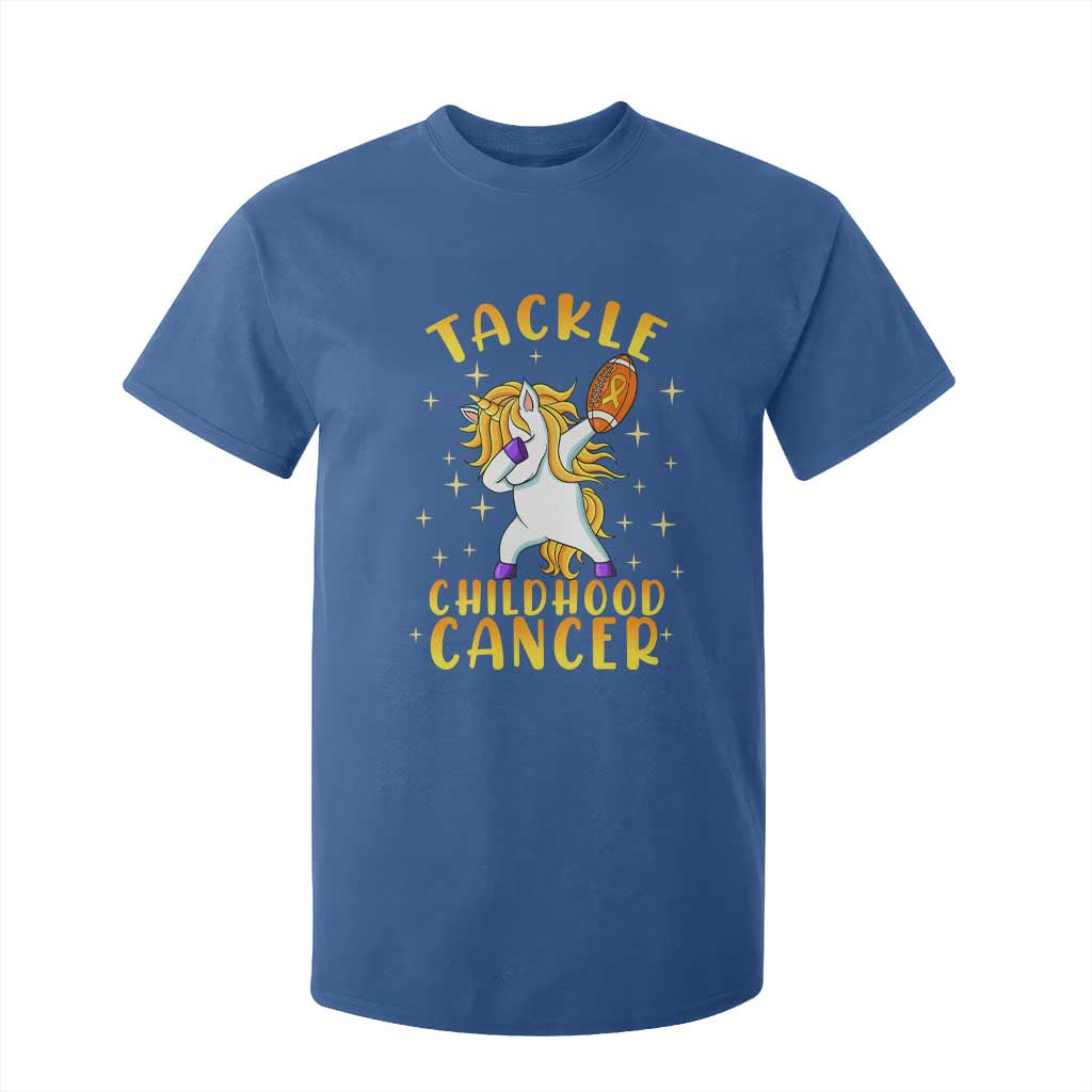 Childhood Cancer Warrior Support T Shirt For Kid Dabbing Unicorn Rugby Football Tackle