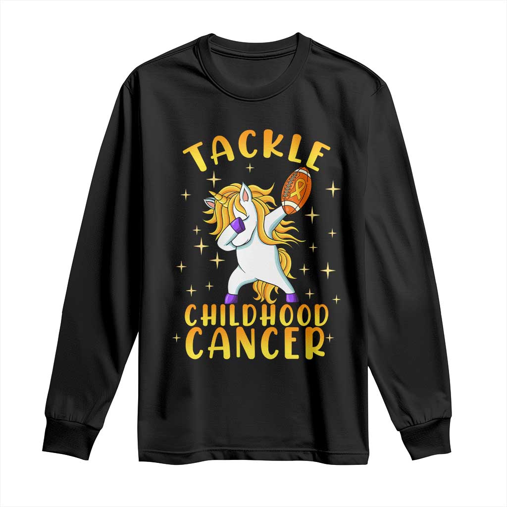 Childhood Cancer Warrior Support Long Sleeve Shirt Dabbing Unicorn Rugby Football Tackle