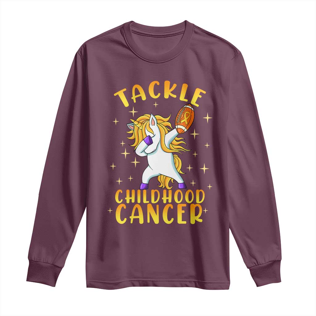 Childhood Cancer Warrior Support Long Sleeve Shirt Dabbing Unicorn Rugby Football Tackle