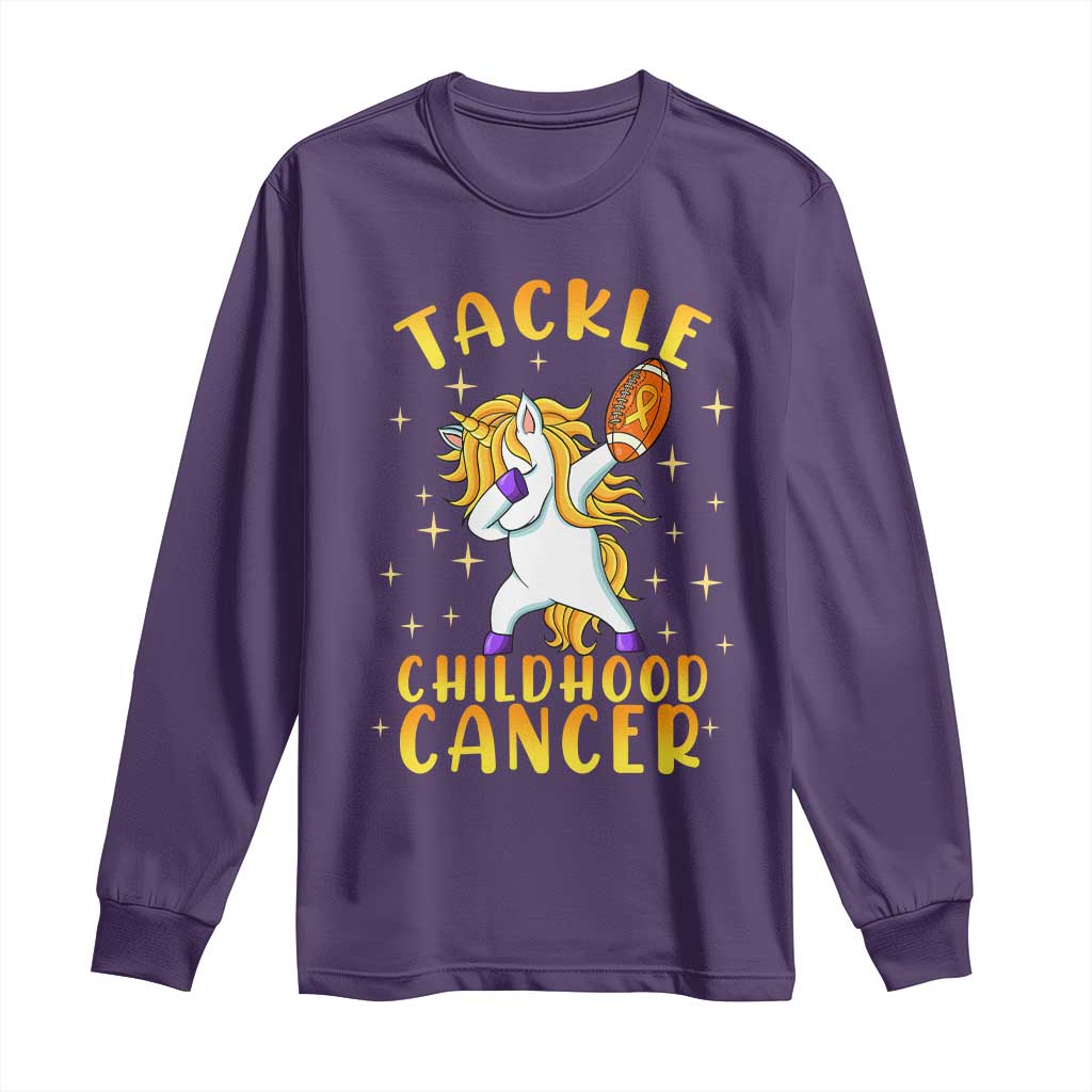 Childhood Cancer Warrior Support Long Sleeve Shirt Dabbing Unicorn Rugby Football Tackle