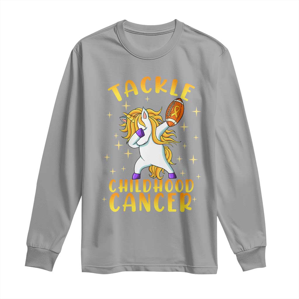 Childhood Cancer Warrior Support Long Sleeve Shirt Dabbing Unicorn Rugby Football Tackle