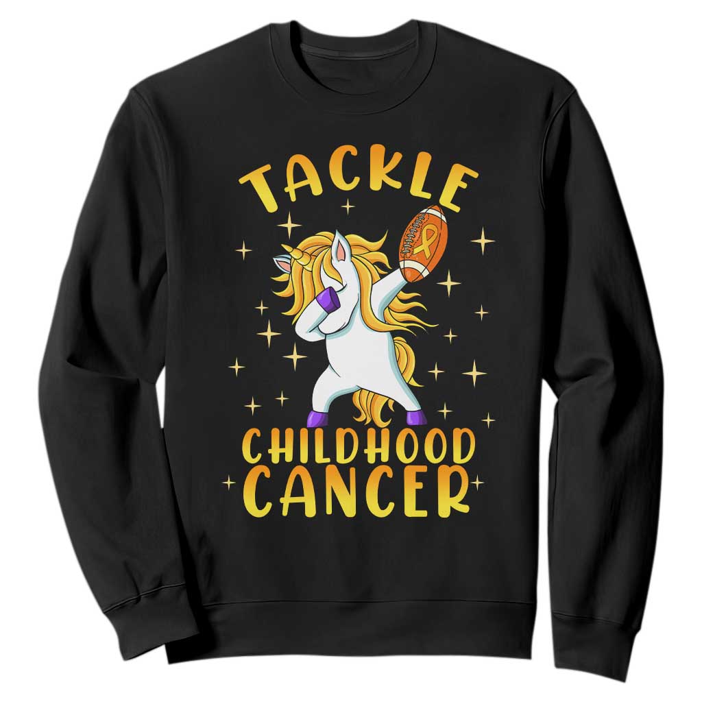 Childhood Cancer Warrior Support Sweatshirt Dabbing Unicorn Rugby Football Tackle