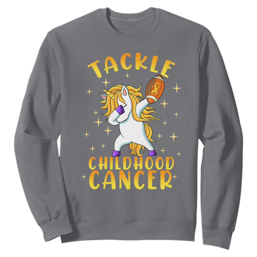Childhood Cancer Warrior Support Sweatshirt Dabbing Unicorn Rugby Football Tackle