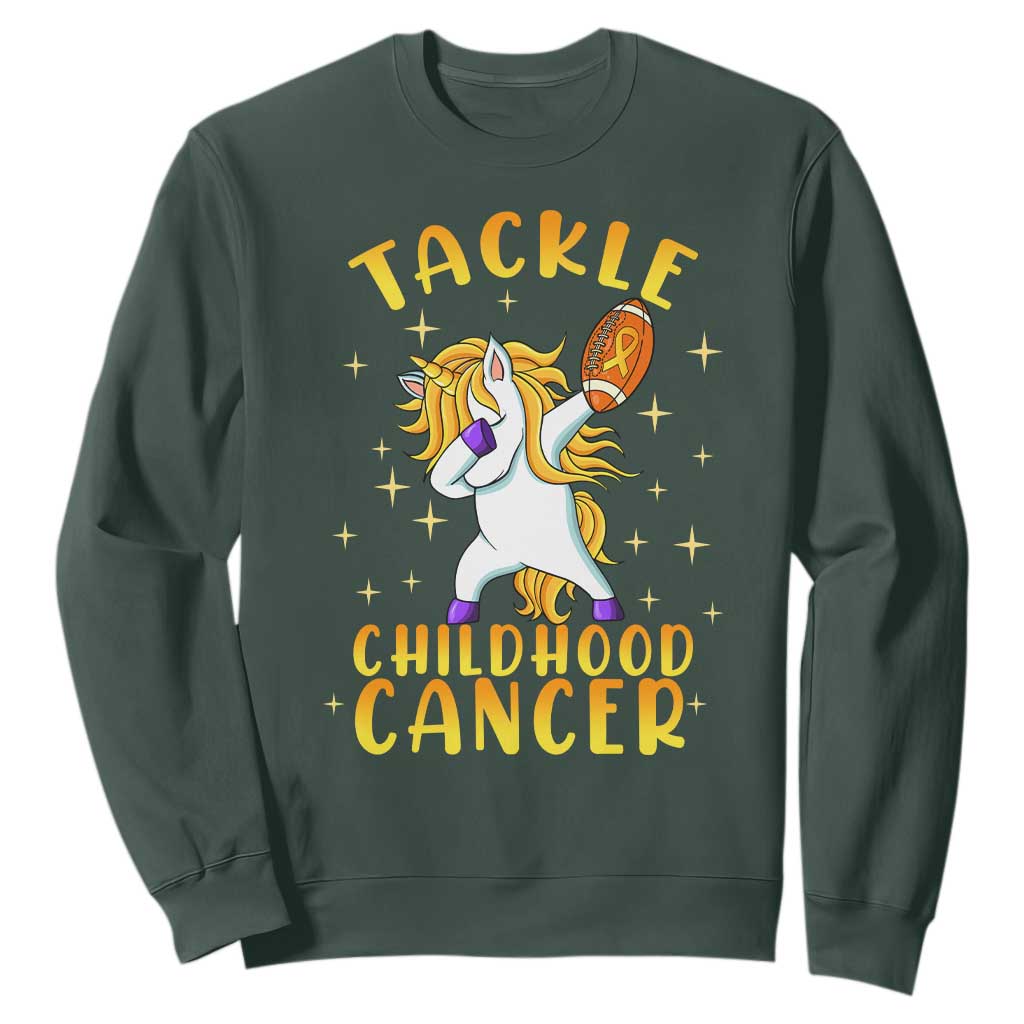 Childhood Cancer Warrior Support Sweatshirt Dabbing Unicorn Rugby Football Tackle
