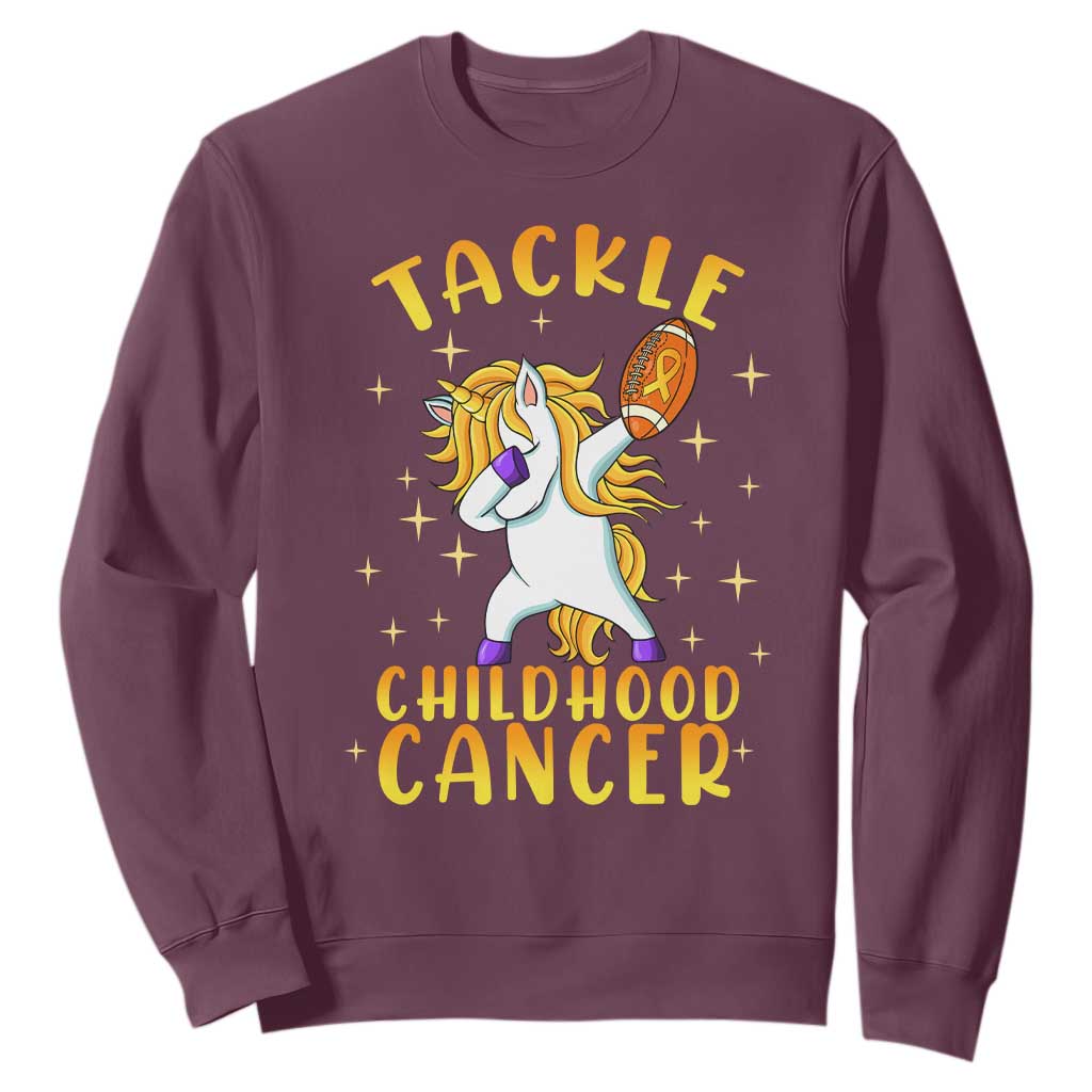 Childhood Cancer Warrior Support Sweatshirt Dabbing Unicorn Rugby Football Tackle
