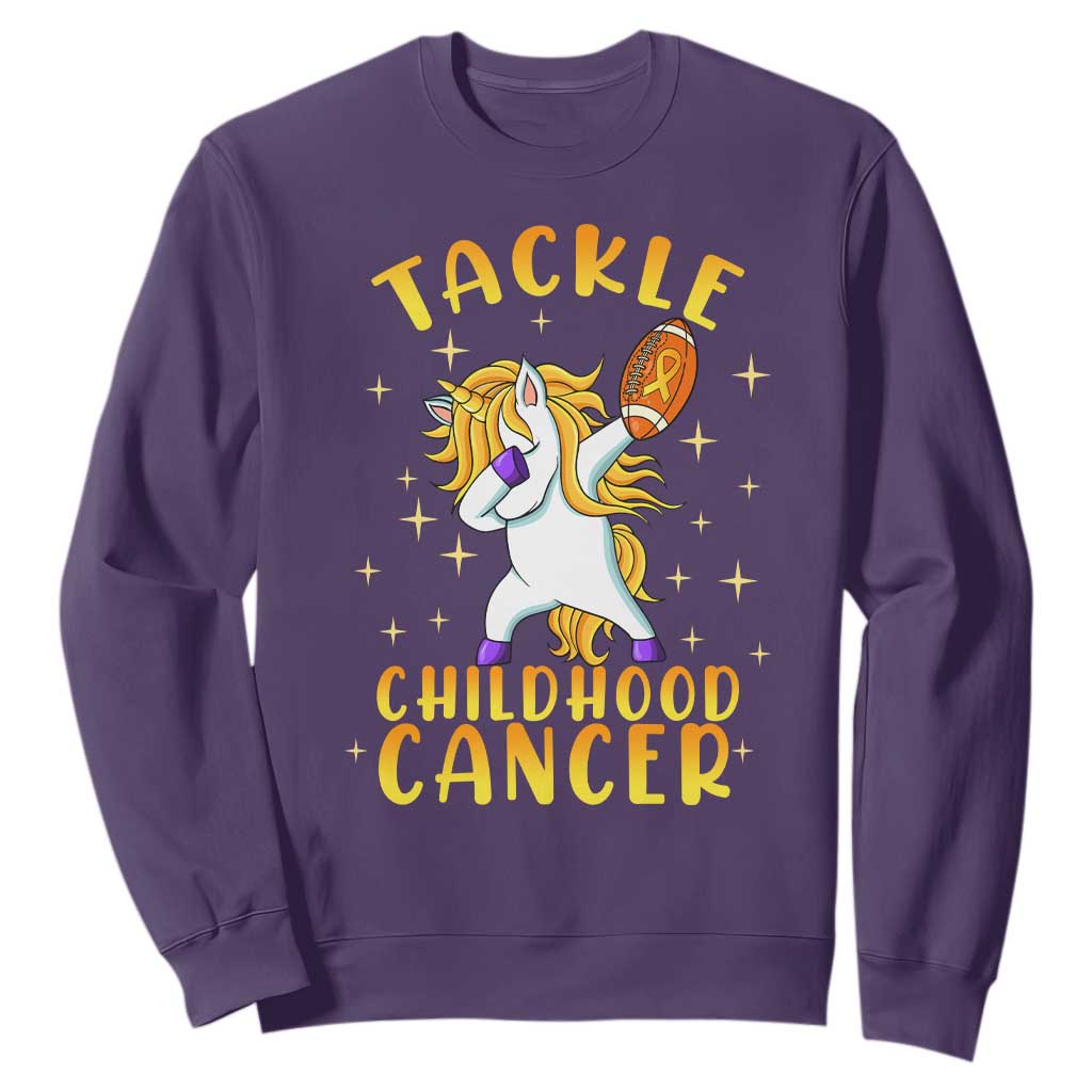 Childhood Cancer Warrior Support Sweatshirt Dabbing Unicorn Rugby Football Tackle