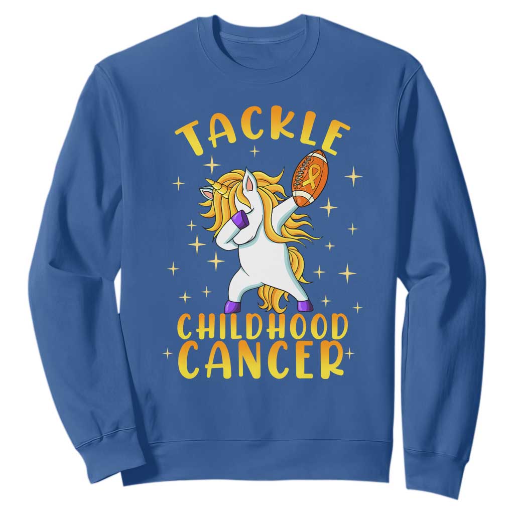 Childhood Cancer Warrior Support Sweatshirt Dabbing Unicorn Rugby Football Tackle
