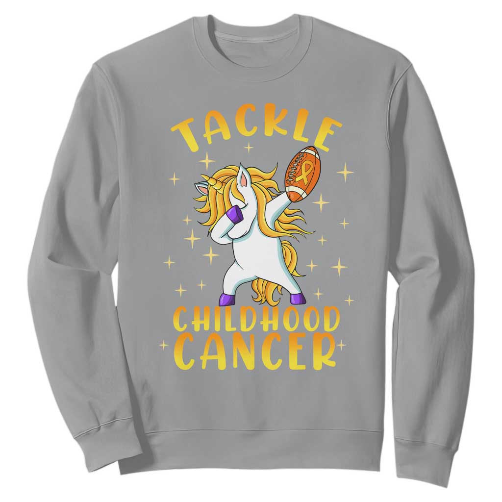 Childhood Cancer Warrior Support Sweatshirt Dabbing Unicorn Rugby Football Tackle