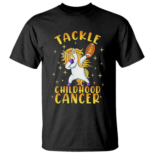 Childhood Cancer Warrior Support T Shirt Dabbing Unicorn Rugby Football Tackle