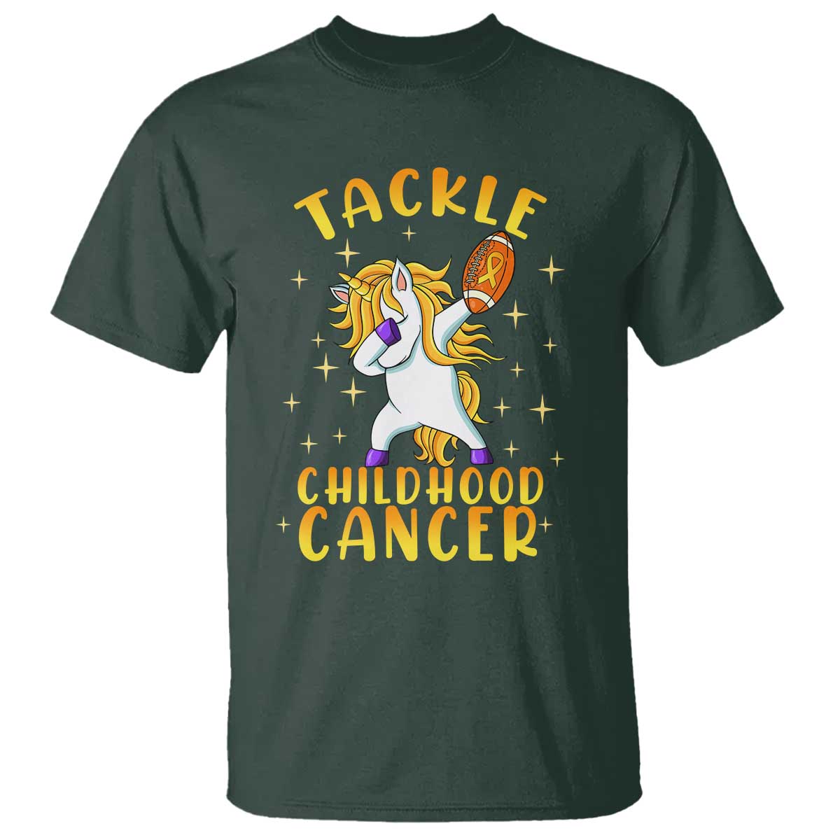 Childhood Cancer Warrior Support T Shirt Dabbing Unicorn Rugby Football Tackle